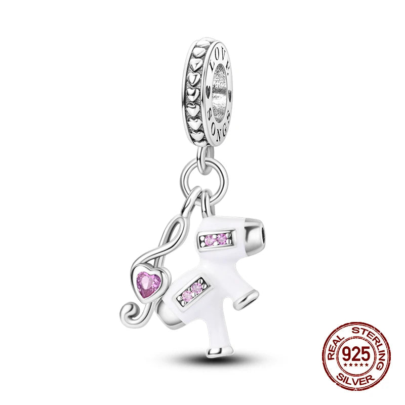 100% 925 Sterling Silver Perfume Headphones Pink Princess Daily Charms Beads Fit 3mm 925 Original Bracelet Fine DIY Jewelry