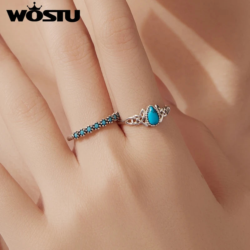 WOSTU Damenring aus 925er Sterlingsilber mit keltischem Knotenmuster und Türkis, langlebiger, verstellbarer Solitärring, perfektes Geschenk für Sie