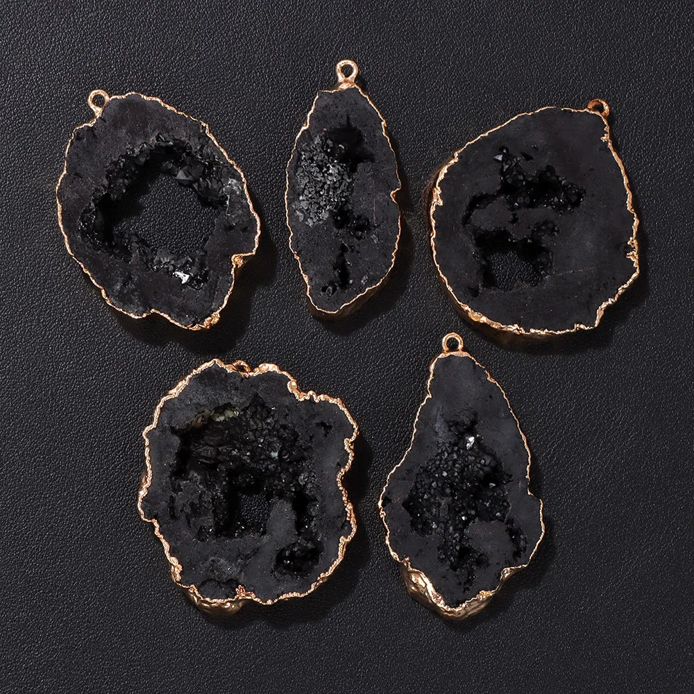 1 PCS Colorful Natural Quartz Geode Pendant Irregular Shape Gold Color Plated Agat Slice Charm Pendants For Jewelry Necklace DIY