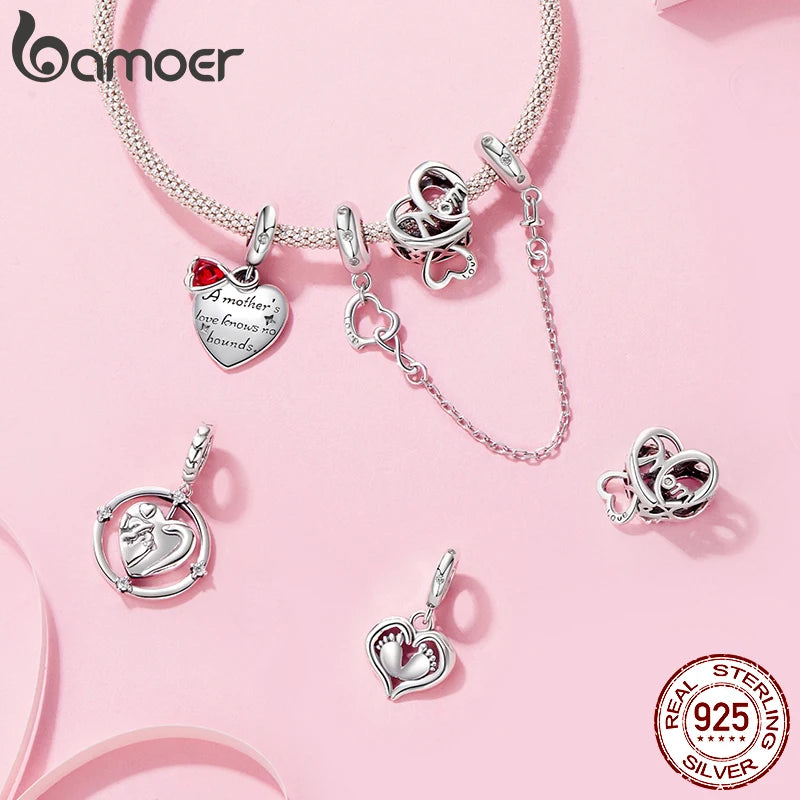 BAMOER 2025 New Solid 925 Sterling Silver Family Heart Charm fit Original Bracelet DIY Jewelry Accessories bamoer Beads SCC3046