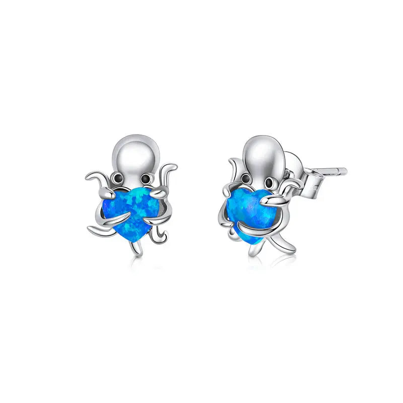 BAMOER 925 Sterling Silver Crab Stud Earrings Enamel Marine Clownfish Ear Studs for Women Girls Sweet Summer Jewelry Gift