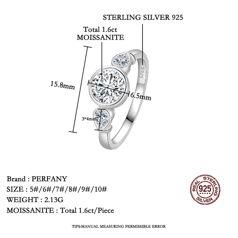 PERFANY Pear Round Cut All Moissanite Rings for Women S925 Pure Silver Bubble Laboratory Diamond Wedding Band Elegant Jewelry