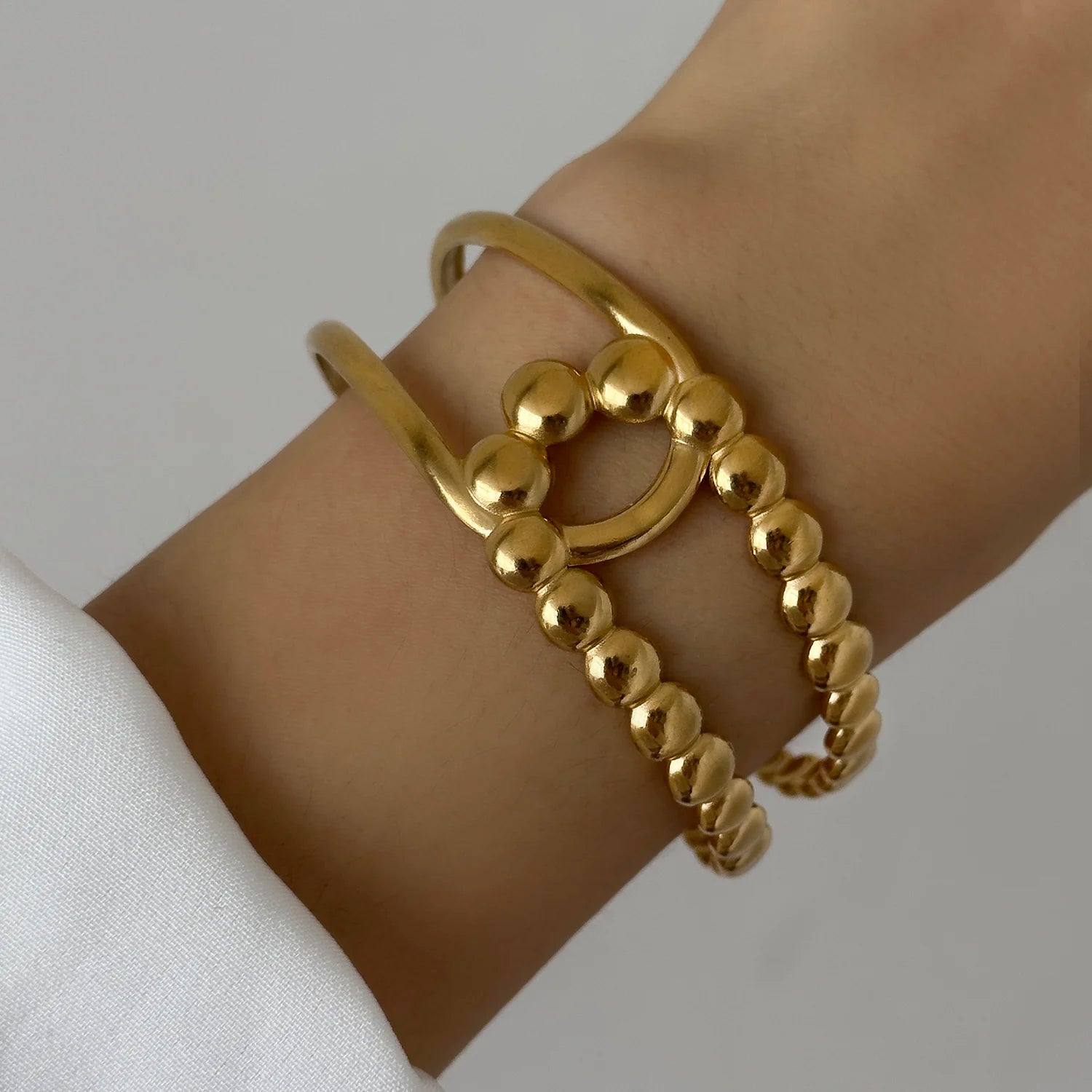 Stainless Steel Multilayer Wave Wide Bangles for Women Gold Color Metal Chunky Flower Cuff Bangle Bracelets Aesthetic Jewelry