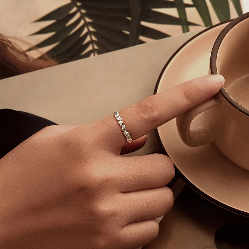 WOSTU 925 sterling Silver Hollow Heart Open Ring For Women Valentine's Jewelry Lovely Heart-shaped Stackable Rings Gift For Mom