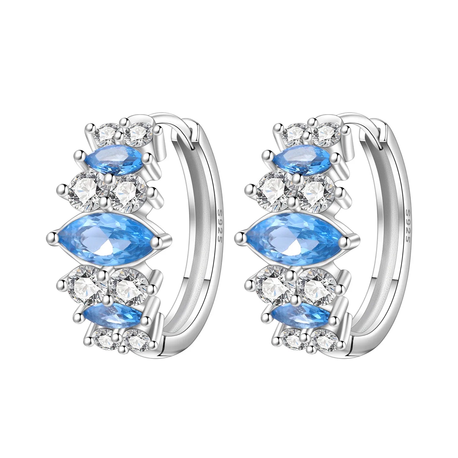 PANPOKI S925 Sterling Silver Minimalist Blue Zircon Earrings Hoop Earrings For Women Jewelry Original Party Trendy Gifts