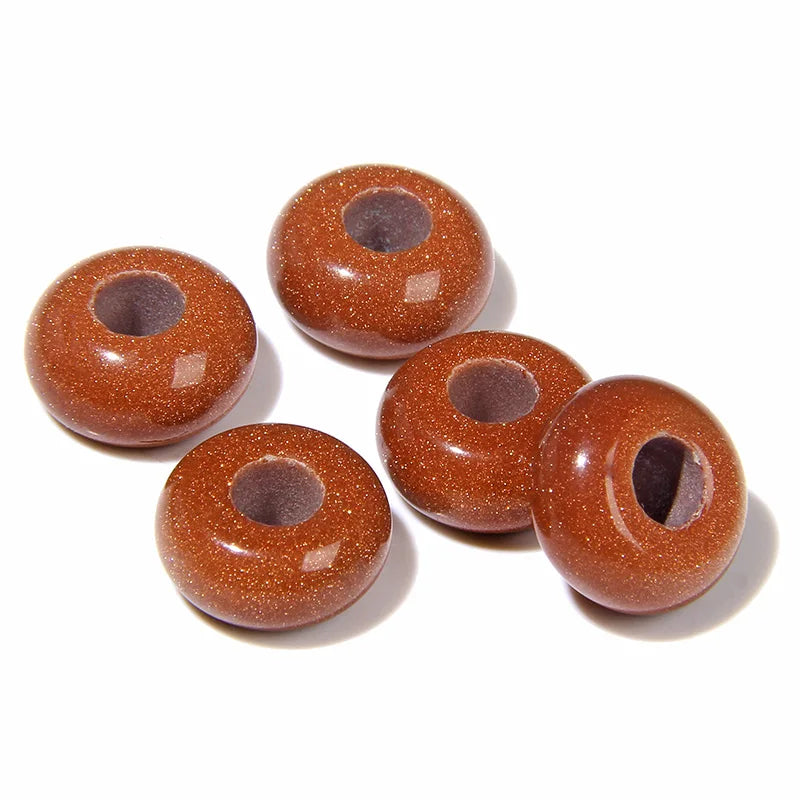 5PCS Natural Big Hole Round Abacus Bead 14mm Opal Tiger Eye Jade Hollow Stone Pendant For Jewelry Making Necklace Earrings DIY