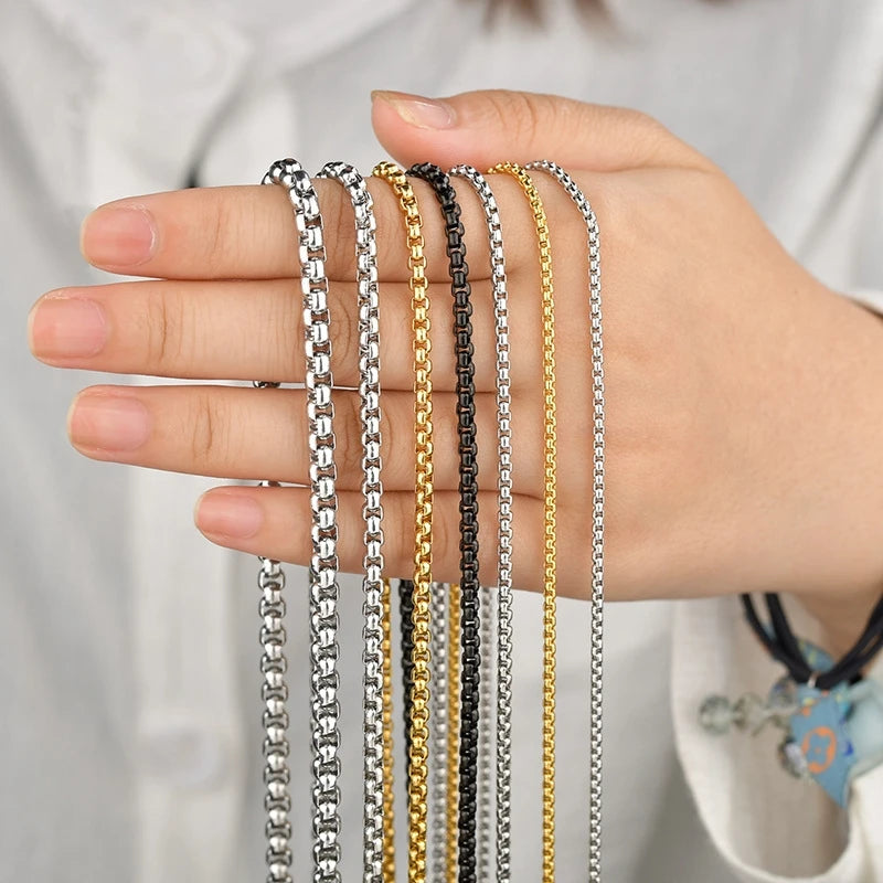 MKENDN Schwarze Edelstahl-Halskette für Damen und Herren, schlichte runde Boxkette, Punk-Hip-Hop-Schmuck, Choker-Halskette, DIY-Accessoire