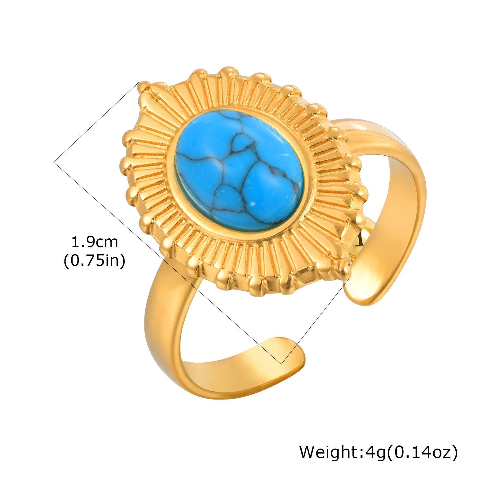 Vnox Elegant Natural Stone Stainless Steel Rings Fashion Colored Pearl Opal Turquoise Rings For Women Retro Waterproof Jewelry