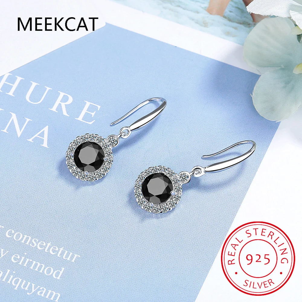 Round Genuine Red Garnet 925 Sterling Silver Drop Earrings for Women Fashion Engagement Jewelry Birthstone Brincos de Prata
