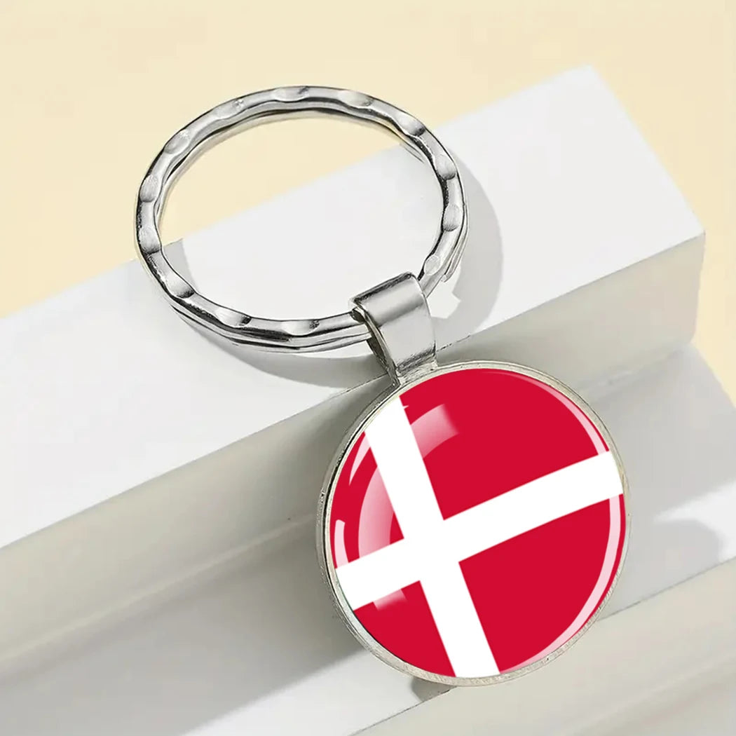 Europe National Flag Keychain Albania Spain Italy France UK Flag Glass Metal Key Chain Bag Pendant Gift for Patriot