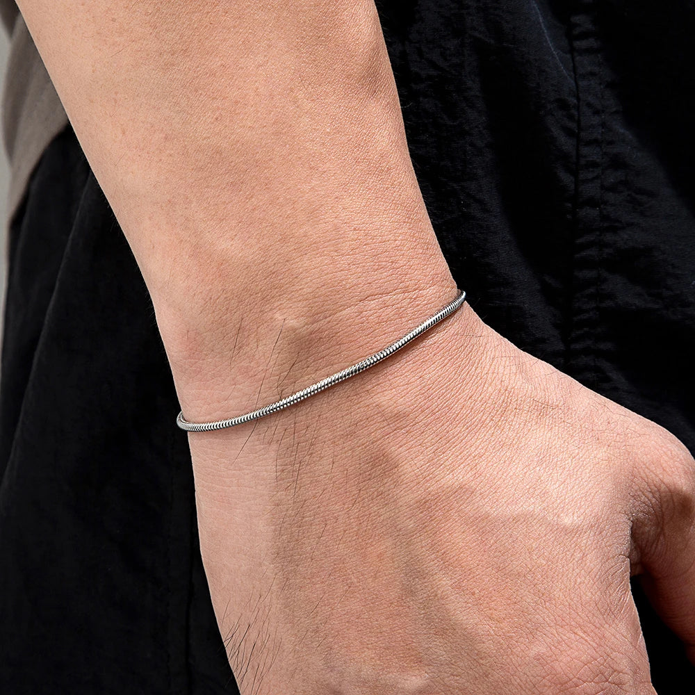MKENDN Simple Style Mens Bracelet 1mm Thin Silver Snake Bracelet Chain Snake Chain Mens Women Couple Lover Jewelry Gifts