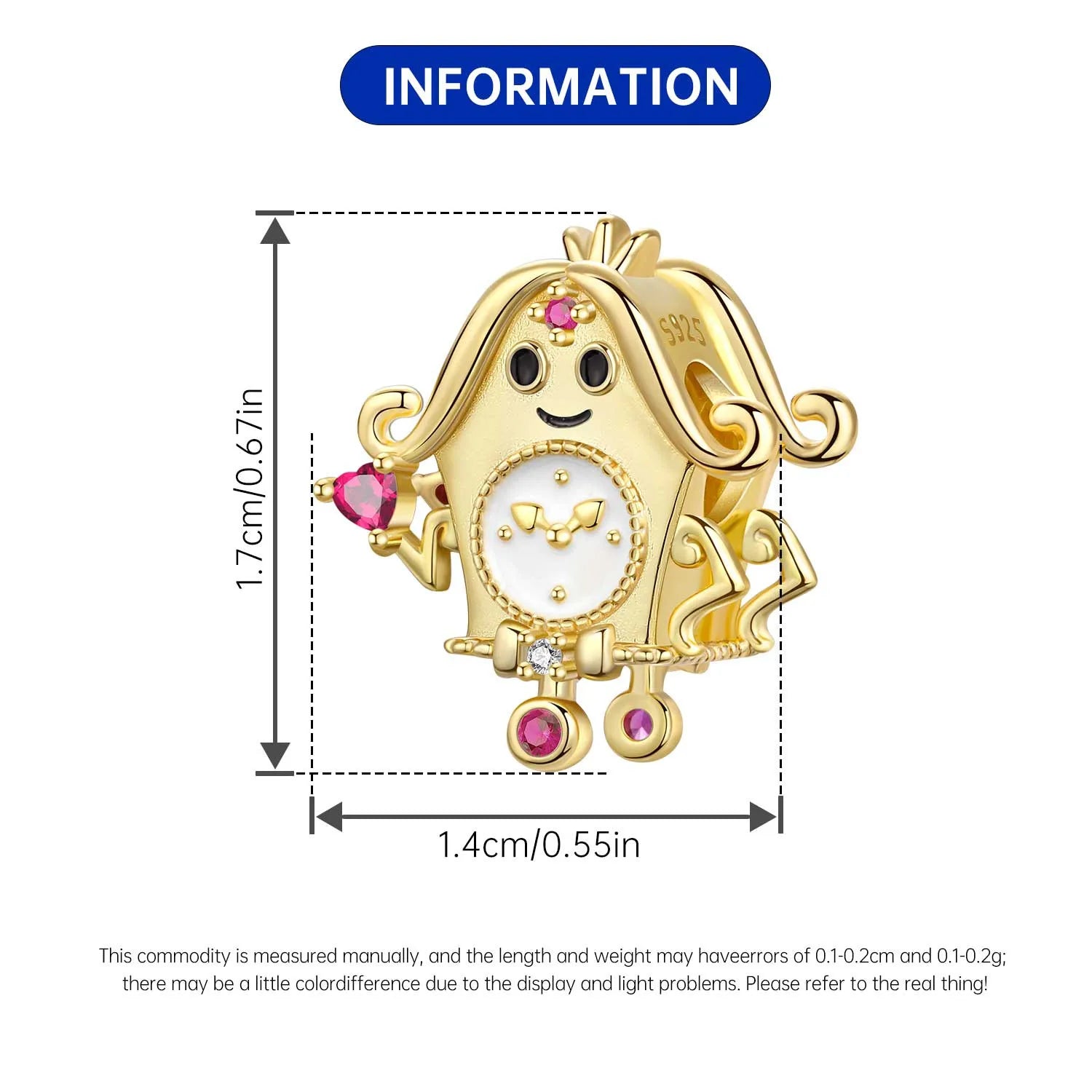 PANPOKI 925 Sterling Silver Golden Clock Queen Beads Pendant Beads Original Bracelet Charm Jewelry Party DIY Trendy Gifts