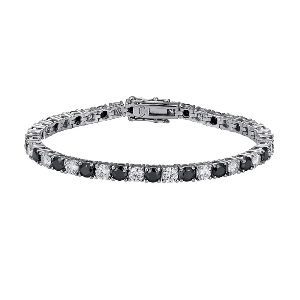 Serenity 3mm 4mm 5mm D Color Black White Moissanite Tennis Bracelet for Men Women S925 Sterling Silver Bracelet Link Plated 18K - Madeinsea©