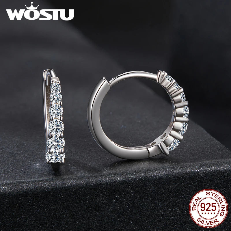 WOSTU D Color Moissanite Wedding Earrings For Women Lab Diamond 925 Sterling Sliver Full Gems Ear Clip Hoops Mother's Day Gifts
