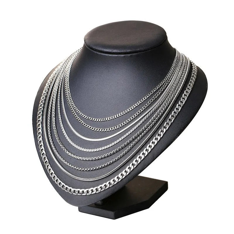 Collier ras du cou pour homme Vnox Dropshipping, chaîne gourmette plate en acier inoxydable, motif serpent ton sur ton, 3-6 mm, 61 cm (24 pouces).