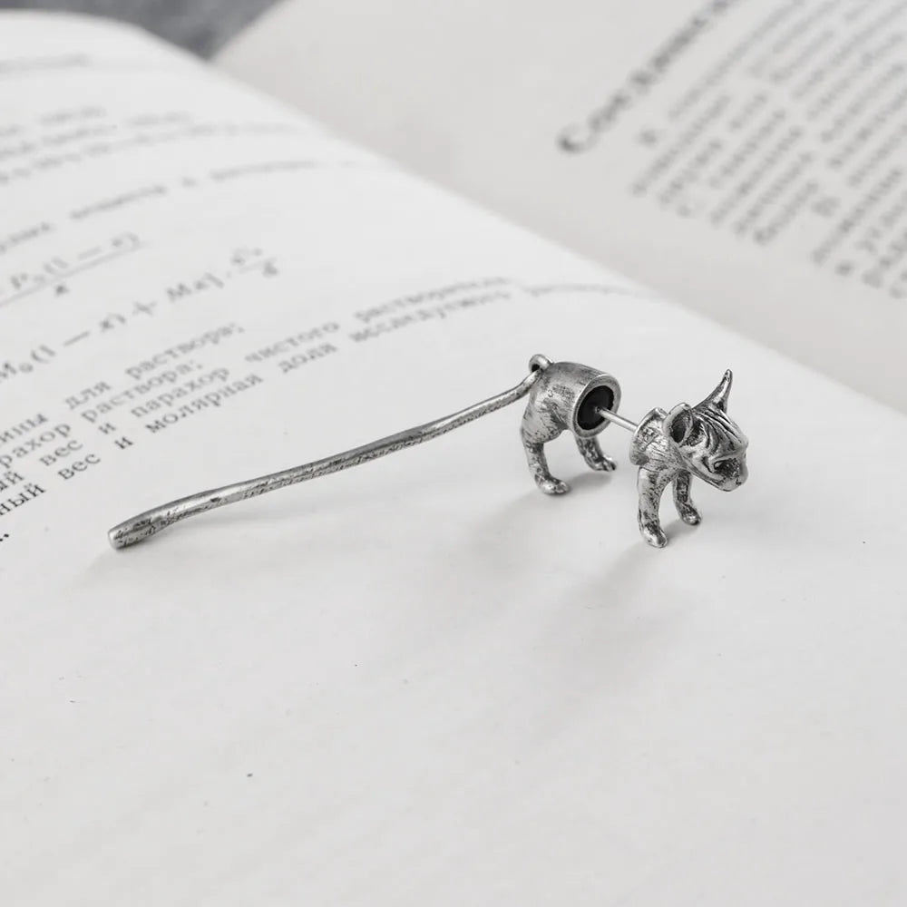 MKENDN 3D Sphynx Hairless Cat Stud Earrings for Men Women Sterling Silver 925 Ear Studs Bijoux Anti-allergy Jewelry