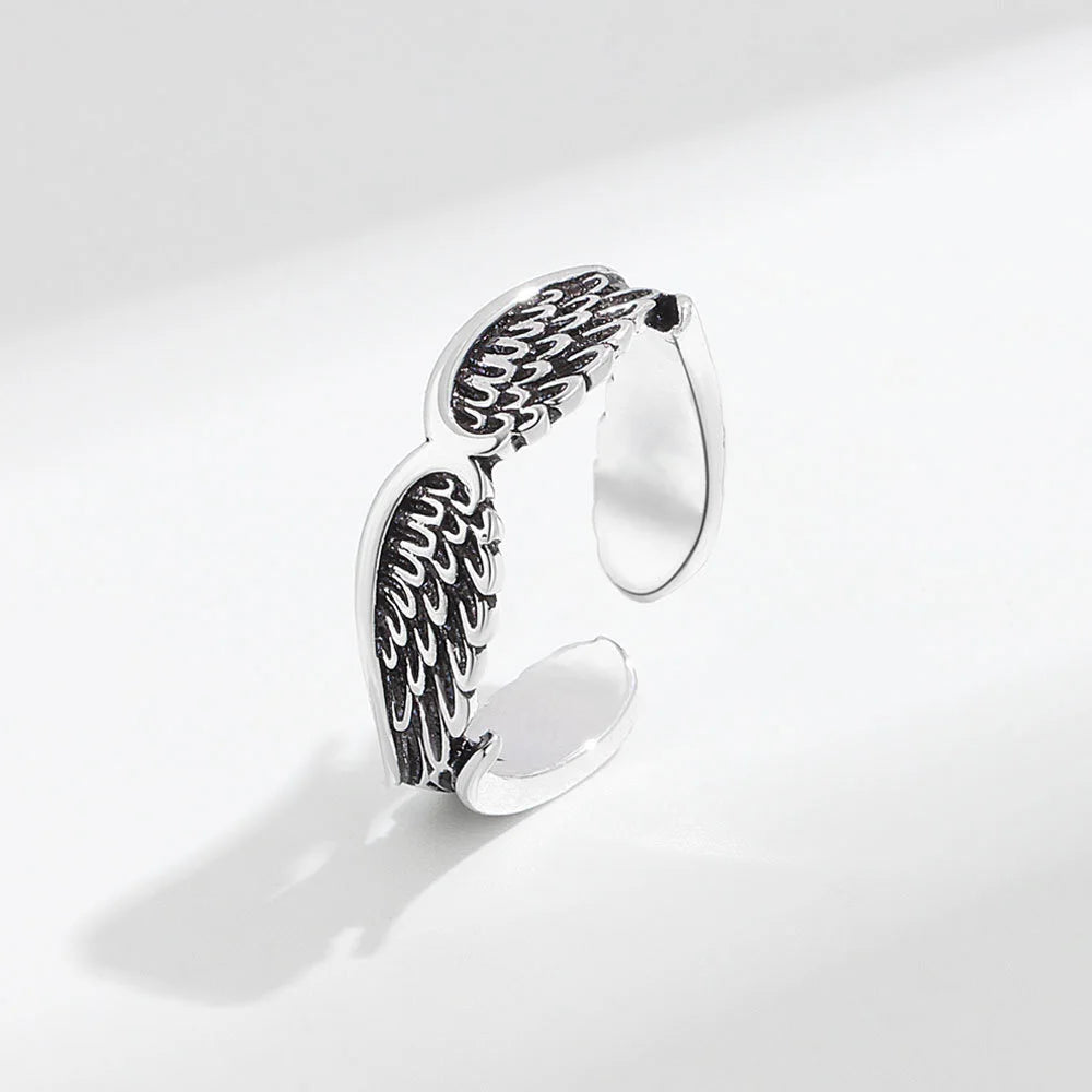 Retro Angel Wings Creative Ring For Women Men Silver Color Punk Gothic Open Ring Handmade Jewelry Unisex Accessories Lovers Gift