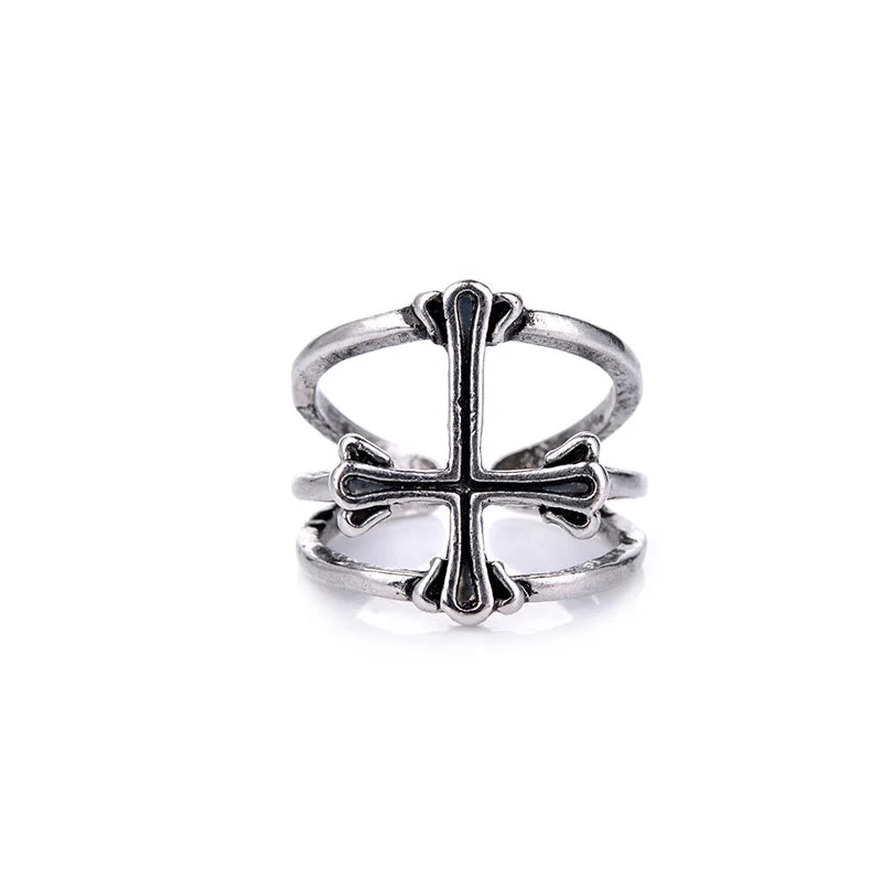Retro Double Band Cross Ring For Men Punk Gothic Rock Hiphop Open Ring Biker Accessories Handmade Designer Jewelry Unisex Gift - Madeinsea©