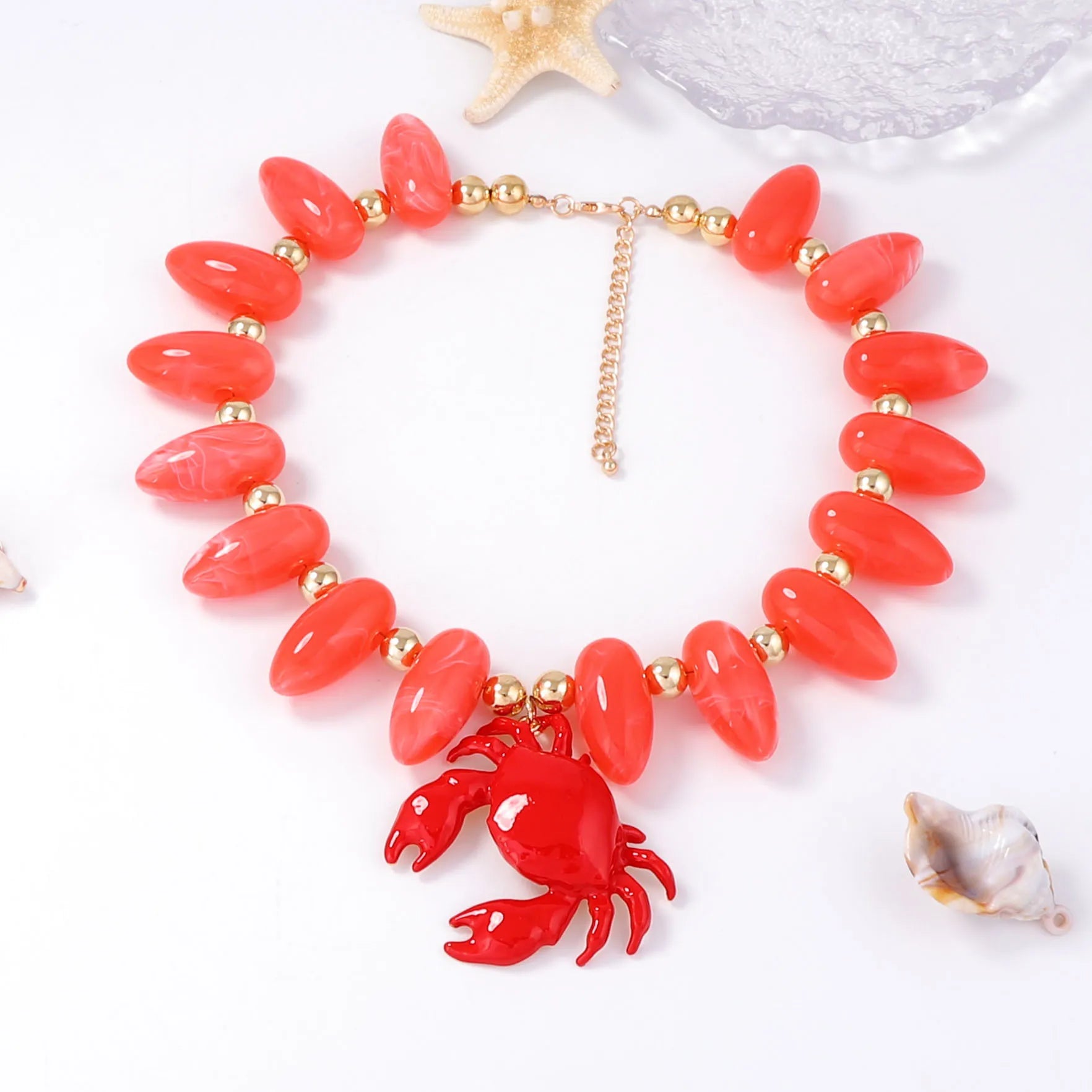 Exaggerated Leisure Vacation Style Bead Alloy Crab Pendant Necklace