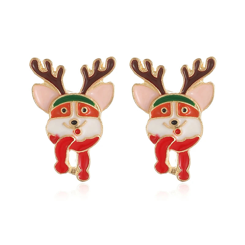 New Fashion Christmas Earrings for Women Cute Cartoon Gingerbread Man Zircon Elk Snowflake Xmas Tree Pearl Earring Girl Jewelry