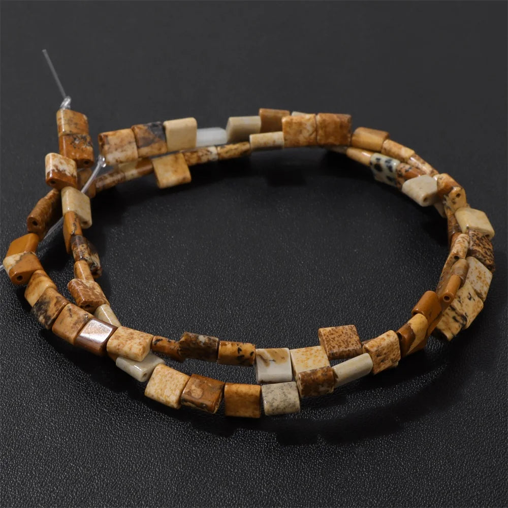 5MM Double Hole Square Bead Natural Tiger Eye Quartzs Imperial Jaspers DIY Beads For Jewelry Making Bracelet Necklace Handmade