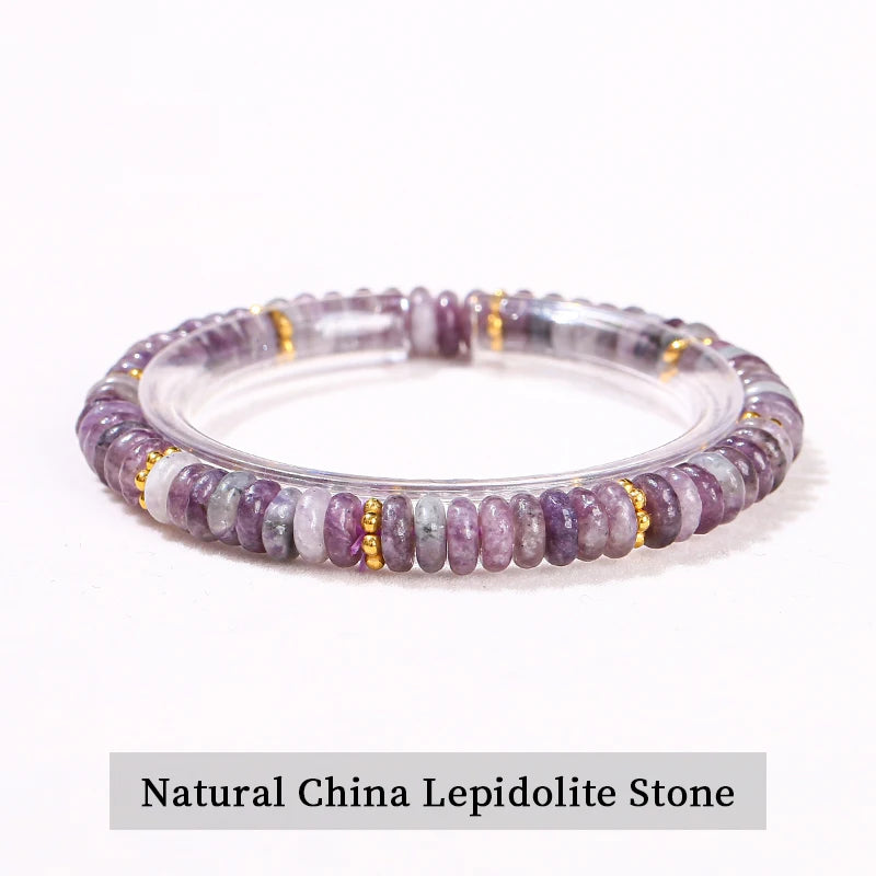 JD Natural Stone Green Aventurine Pink Quartz Flat Spacer Beads Bracelet Women Men Bohe Elastic Bangles Healing Friendship Gift - Madeinsea©
