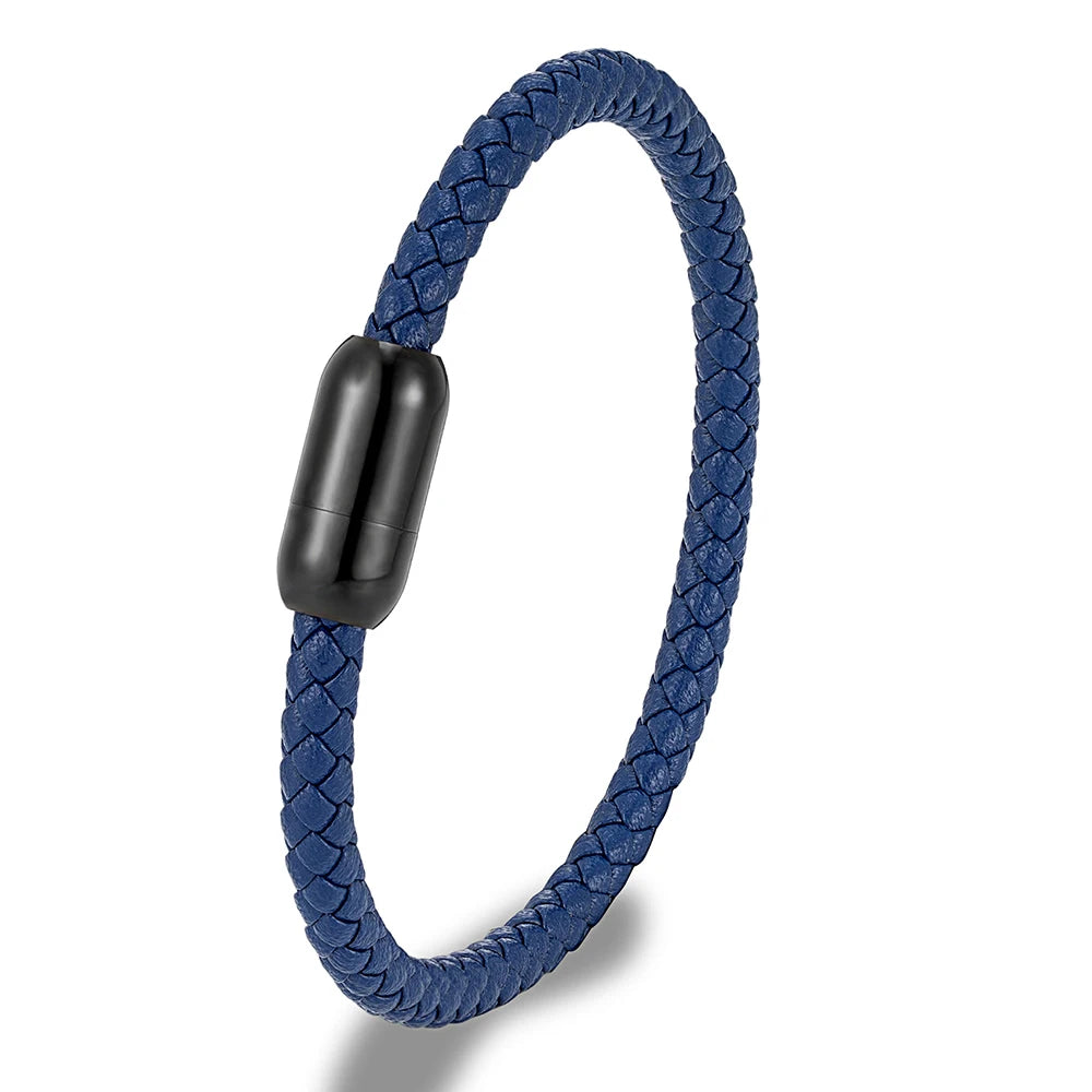 MKENDN Classic Men Leather Bracelet Woven Braided Leather Bracelets For Women Black Stainless Steel Jewelry Charm bangle
