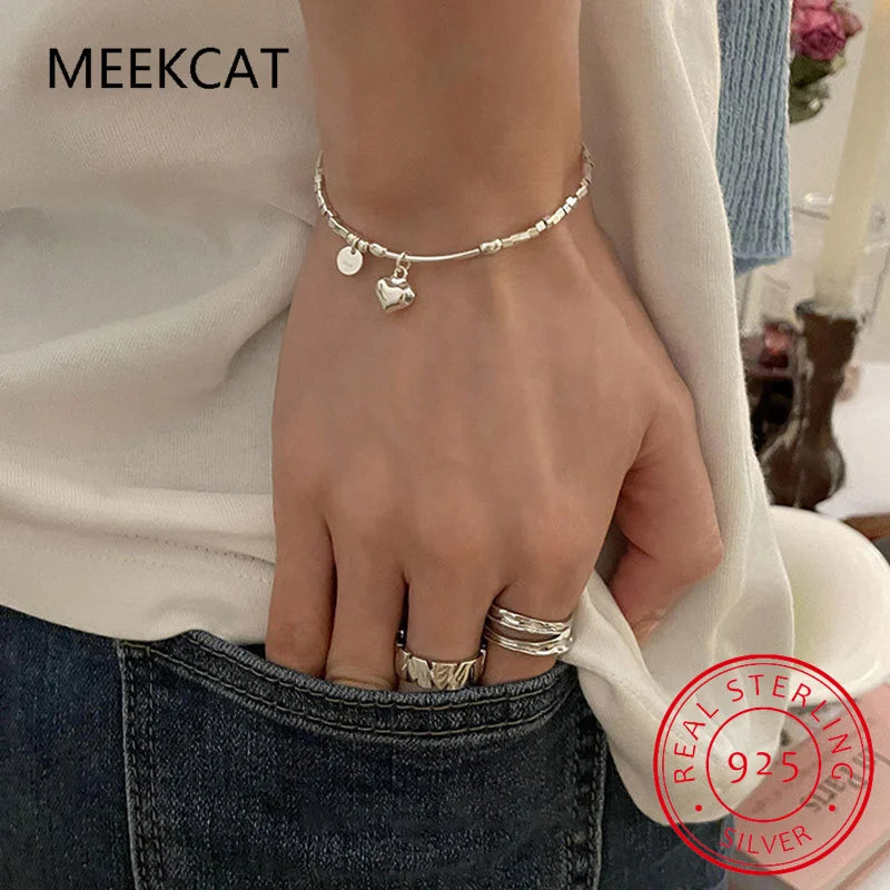 925 Silver Love Heart Elbow Beaded Bracelet for Women Simple Daily Sweet Hand Jewelry Accessories pulseras mujer DD-TB03