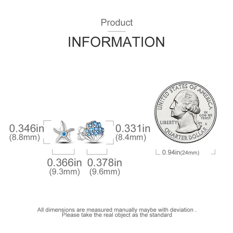 2024 new shell starfish mermaid stud earrings for women earrings 925 sterling silver fine engagement wedding party jewelry gift