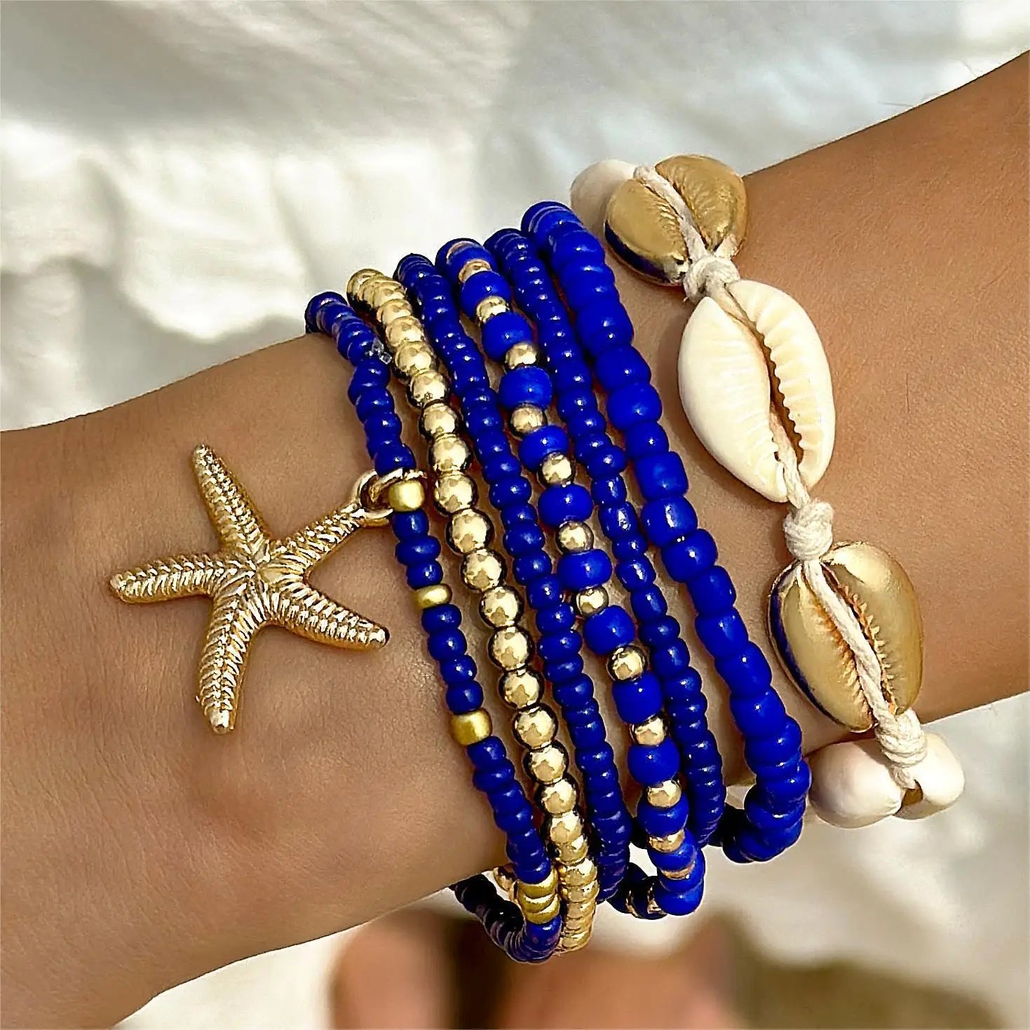Bohemian Vacation Style Bracelets for Women Shell Beaded Weaving Bracelet Beads Seven Piece Set Bracelet Beach Photo Jewelry