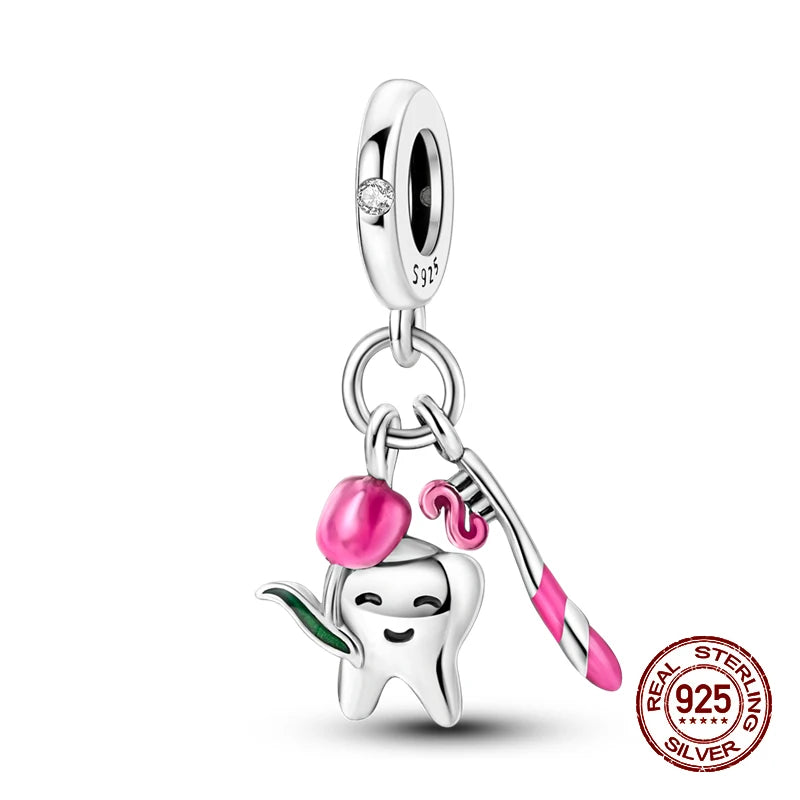 100% 925 Sterling Silver Perfume Headphones Pink Princess Daily Charms Beads Fit 3mm 925 Original Bracelet Fine DIY Jewelry