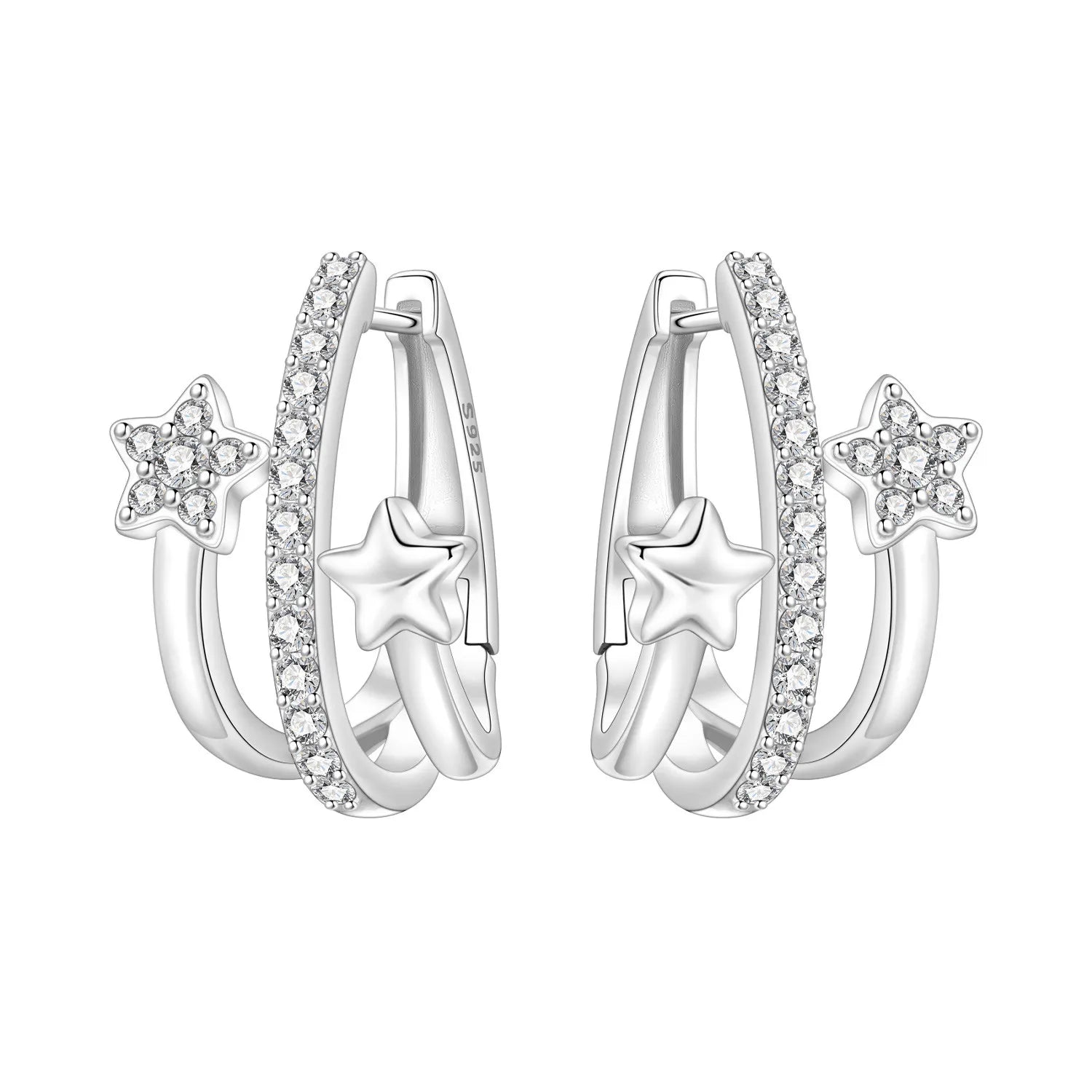 PANPOKI S925 Sterling Silver French Three-layer Star Earrings Versatile Hoop Earrings For Women Jewelry Original Party Gifts