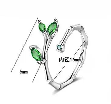 Leaves Simulated Nano Emerald 925 Sterling Silver Slub Open Ring for Women Statement Green Gemstone Fine Jewelry Anillos