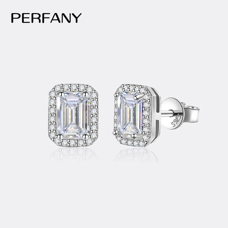 PERFANY 2CT Emerald/Radiation Cut Moissanite Earrings for Women S925 Pure Silver Rectangular Simulation Diamond Wedding Jewelry - Madeinsea©
