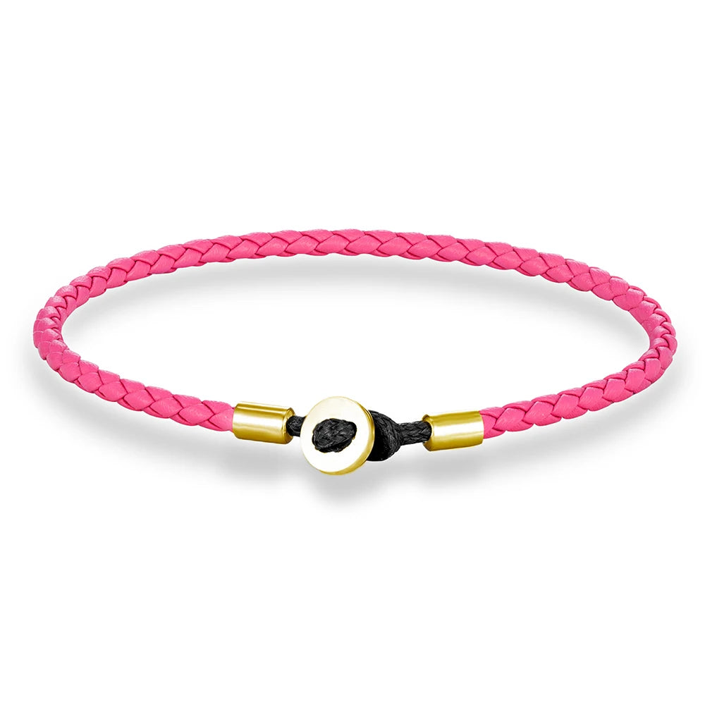 MKENDN Simple Style Gold Color Stainless Steel Button Braided Leather Bracelet For Men Women Couple Jewelry Gifts Homme