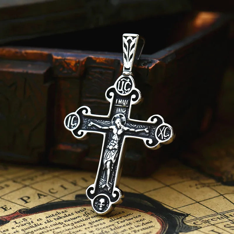 Beier Stainless Steel Jesus Cross Men's Crucifix Eastern Orthodox Pendant Chain Necklace Jewelry LLBP8-515P