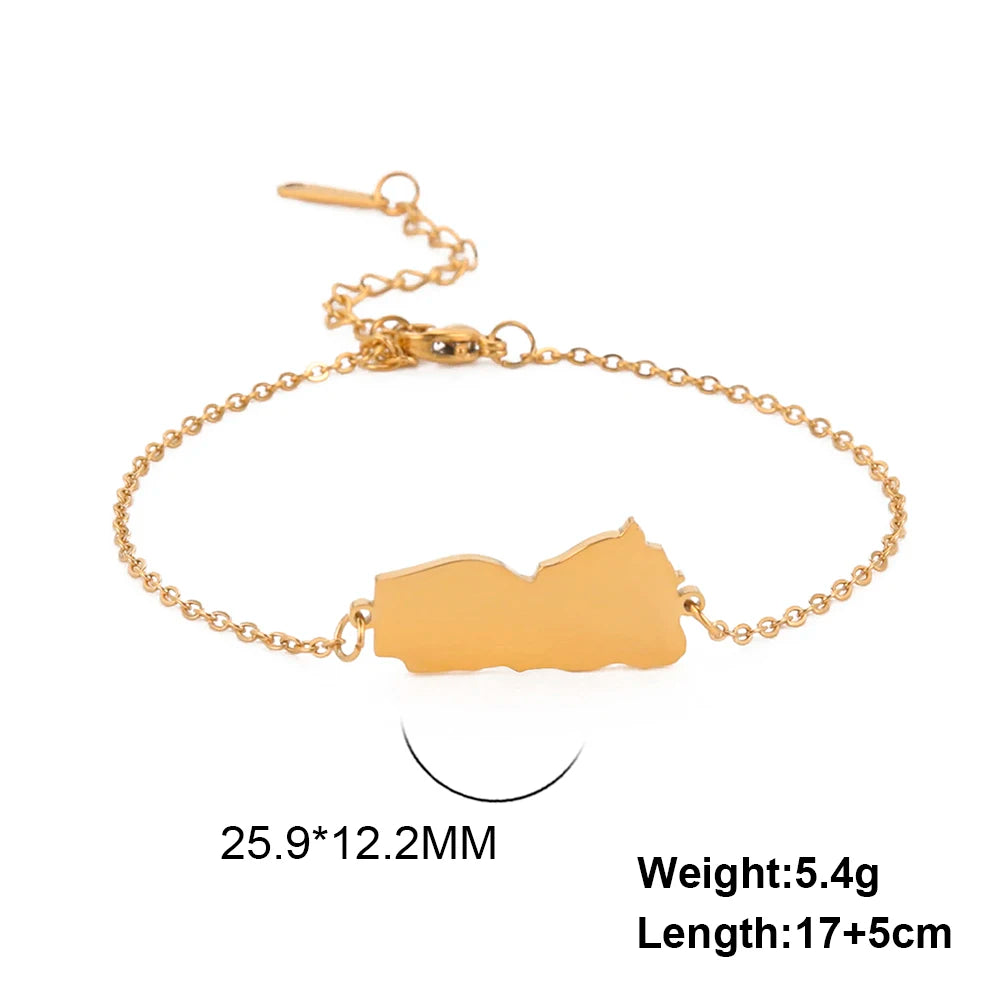 Hollow Syria Map Egypt Lebanon Yemen Map Bracelet Stainless Steel Gold Color Bracelet for Friend Memorial Gift