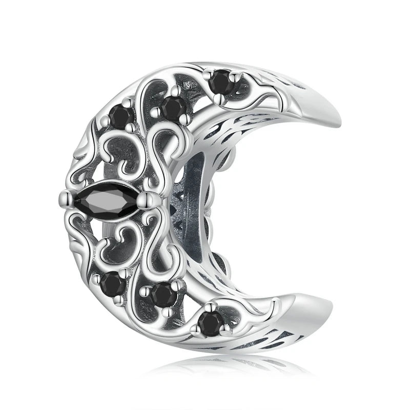 WOSTU 925 Sterling Silver Black Zircon Hollow Cross Charms Pendant Moon Swan Bead Fit Women Bracelet Necklace DIY Jewelry Making