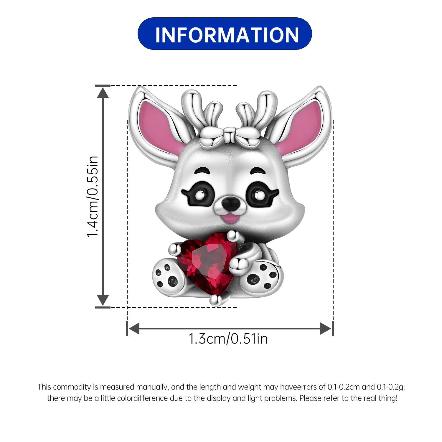 PANPOKI 925 Sterling Silver Red Zircon Heart Elk Animal Beads Original Pendants Bracelet Charm Jewelry Party DIY Trendy Gifts