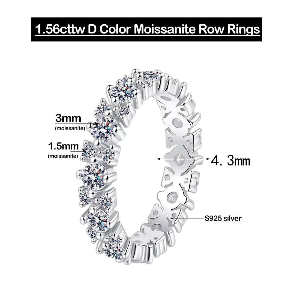 Serenity 1.56ct D Color Moissanite Row Rings for Women Gift 100% S925 Sterling Silver Plated 18K Lab Diamond Eternity Rings GRA
