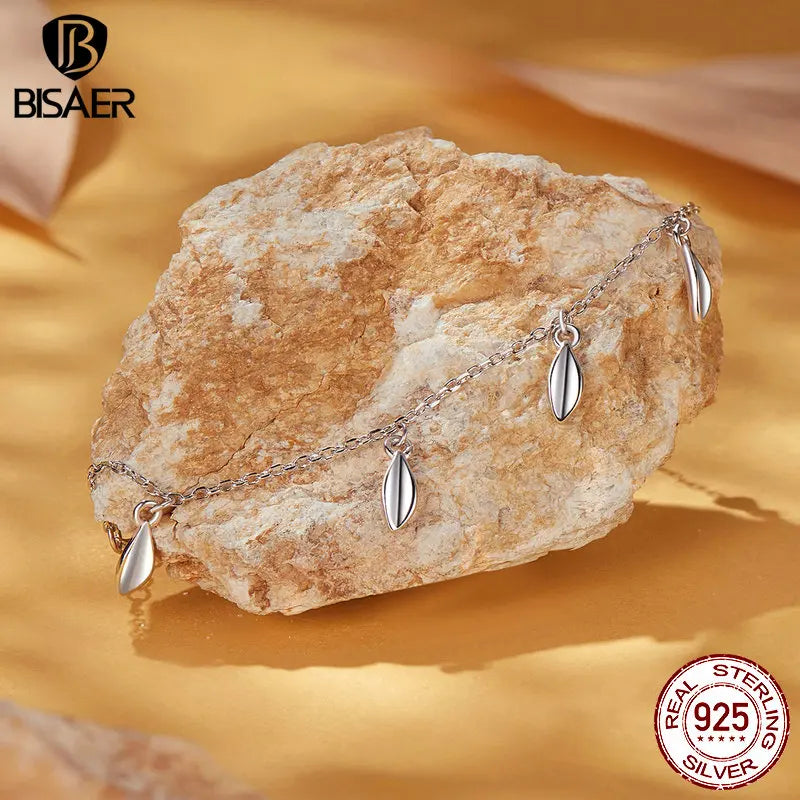 BISAER 925 Sterling Silber Gefallenes Blatt-Armband, verstellbare Kette, plattiert Weißgold, für Frauen, Party, edler Schmuck, Urlaubsgeschenk