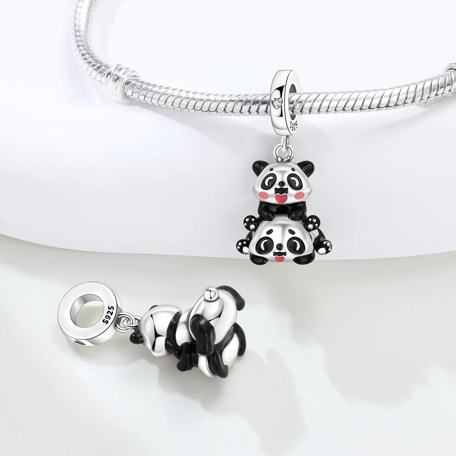 PANPOKI 925 Sterling Silver Cute Panda Animals Beads Original Pendants Bracelet Charm Jewelry Party DIY Trendy Gifts