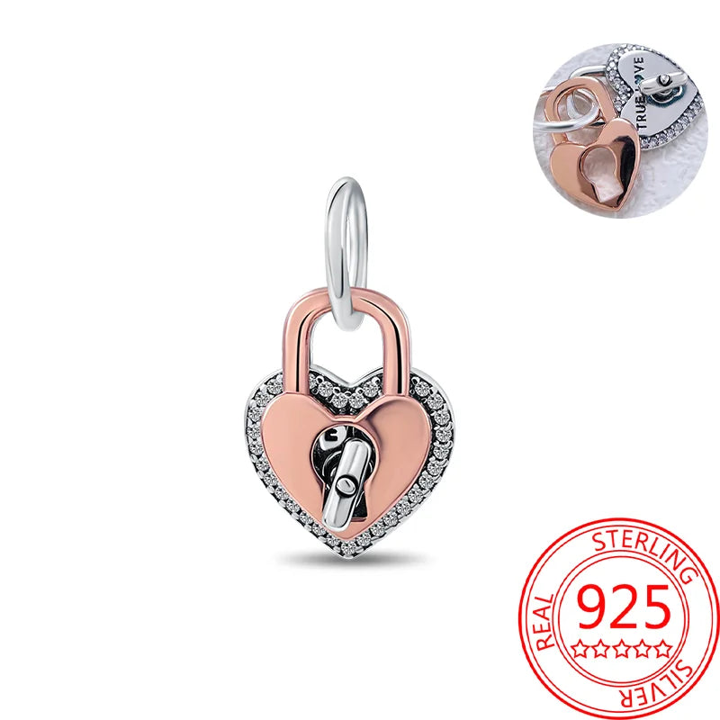 925 Sterling Silver Real Rose Gold Pink Octopus Summer Turtle Heart Dangle Charm Fit Original Bracelet Necklaces Bracelet Girl