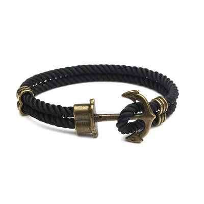 Retro Metal Anchor Bracelet Handmade Woven Double Strand Nautical Surfer Waterproof Rope Couple Jewelry Navy Style - Madeinsea©
