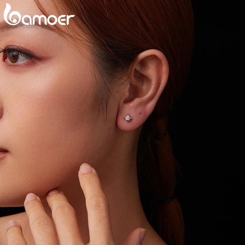 BAMOER Shining Star Moissanite Earrings, 925 Sterling Silver Brilliant Lab Created Diamond Earrings Birthday Christmas Gift
