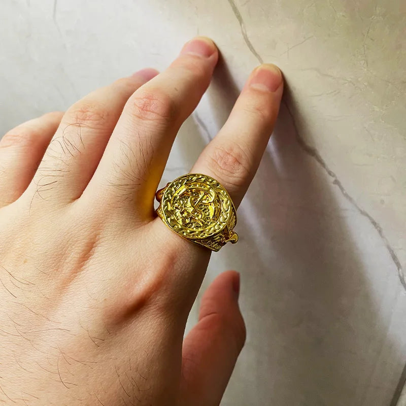 Retro Anchor Navy Marine Large Ring For Men Gold Color Punk Gothic Rock Hiphop Ring Pirate Biker Accessories Jewelry Man Gift