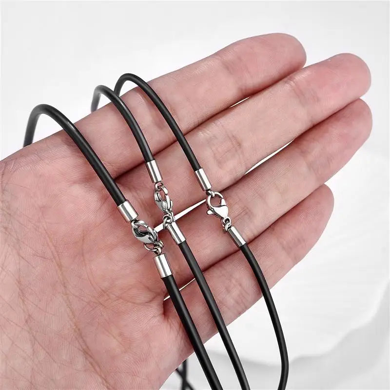 Jiayiqi Rubber Rope Necklace&Bracelets For Men Women Fashion Jewelry Gift Casual Round Neck Black Necklace DIY Rope
