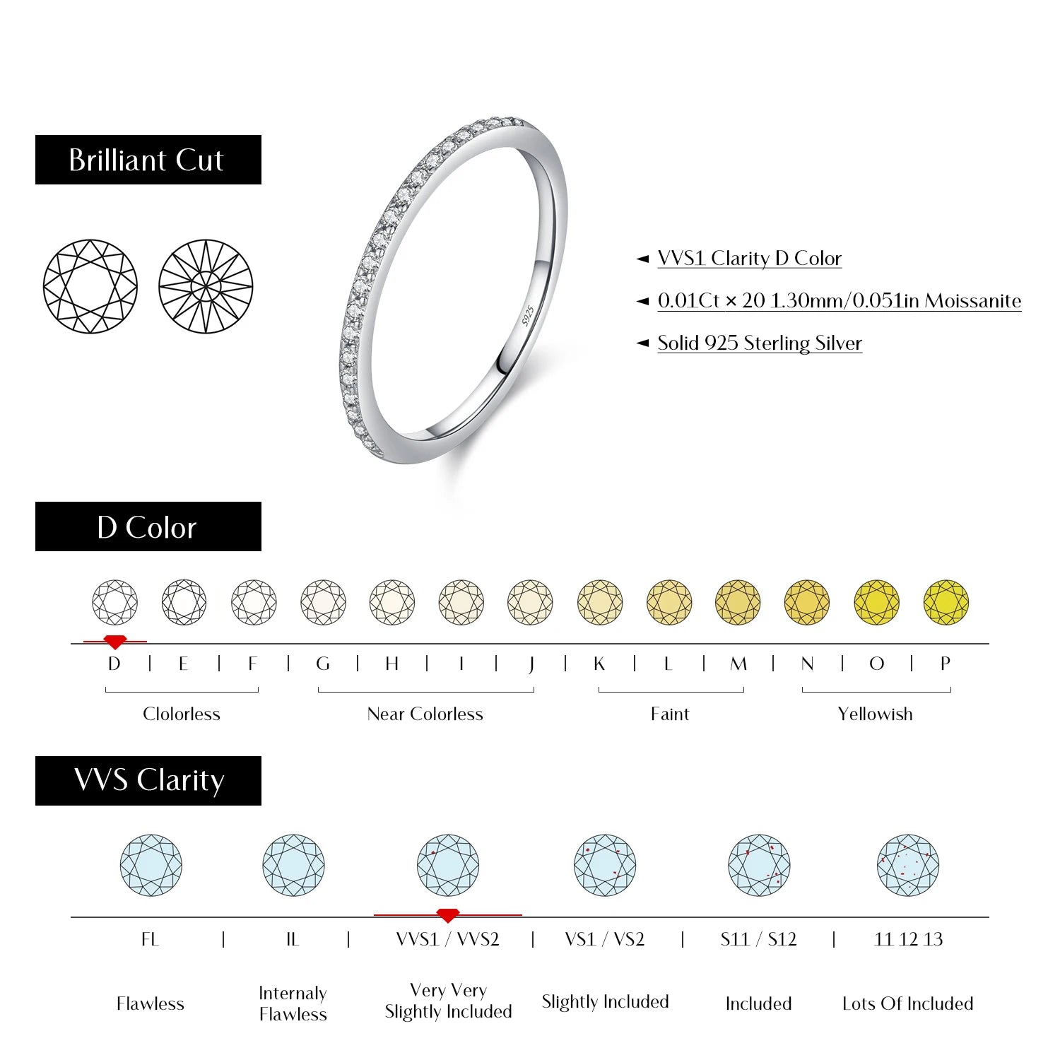 MODIAN Simple Eternity Moissanite Ring 925 Sterling Silver Sparkling Simple Thin Wedding Band Rings For Women Fine Jewelry - Madeinsea©