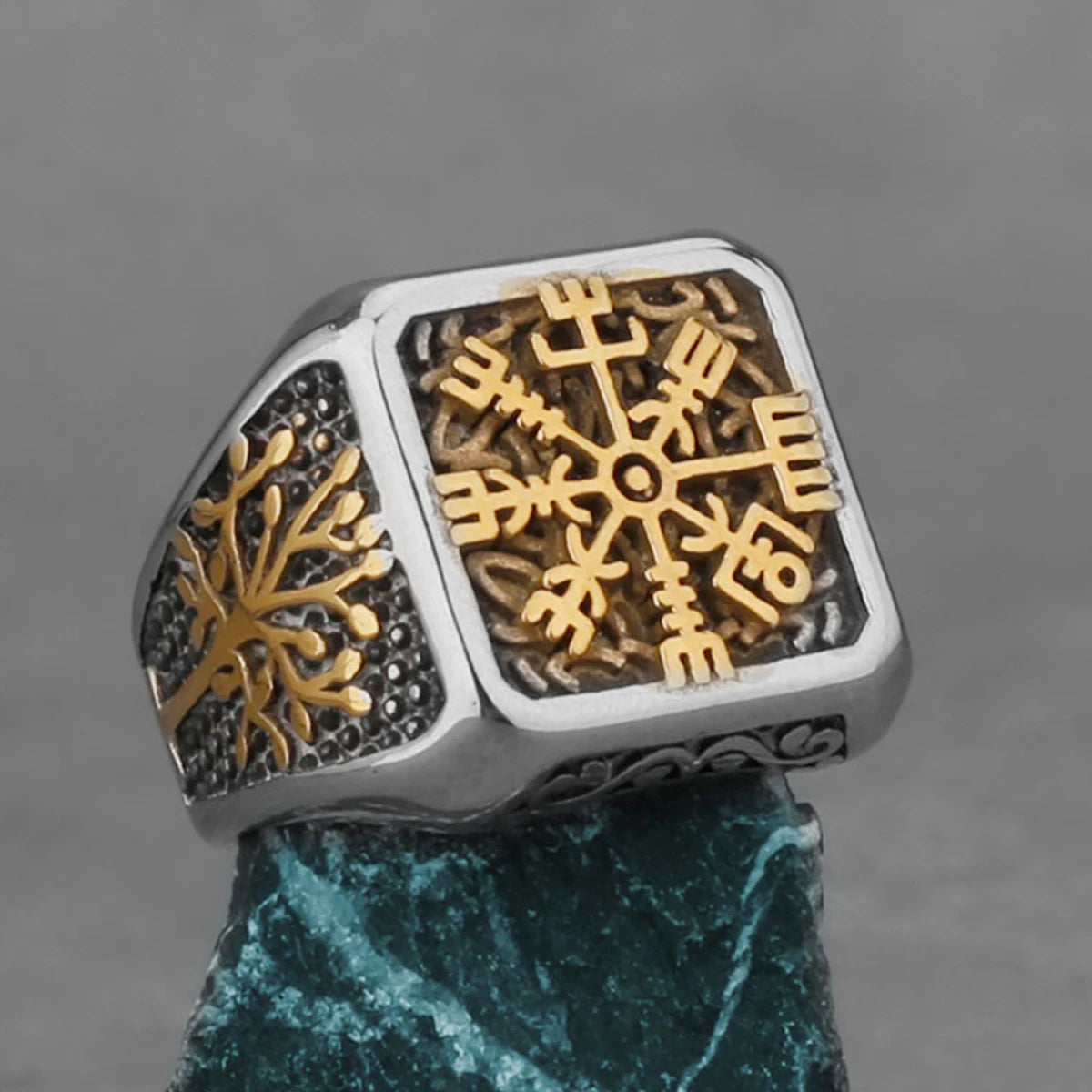 Nordic Viking Stainless Steel Ring Anchor Compass Tree of Life Rune Amulet Wolf Men Women Finger Jewelry Biker Party Club Gift