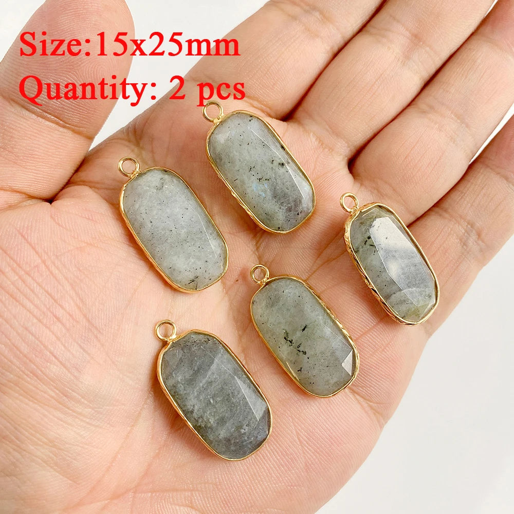 2PCS Natural Flash Labradorite Stone Pendant Irregular Shape Fashion Flash Labradorites Charms Connector For Jewelry Making DIY